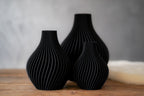Obsidian | Set | Charcoal Black | 3D Printed Design Vase
