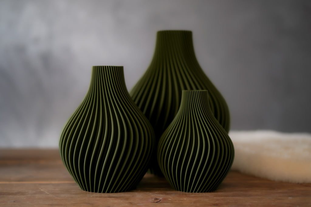 Obsidian | Set | Dark Green | 3D Printed Design Vase