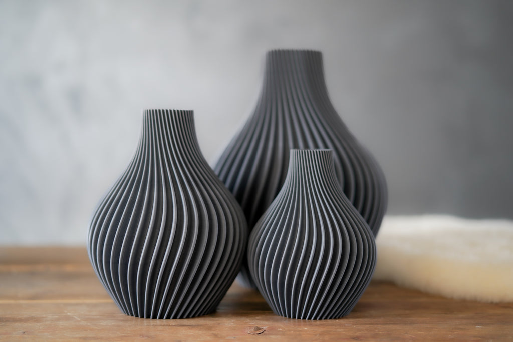 Obsidian | Set | Nardo Gray | 3D Printed Design Vase